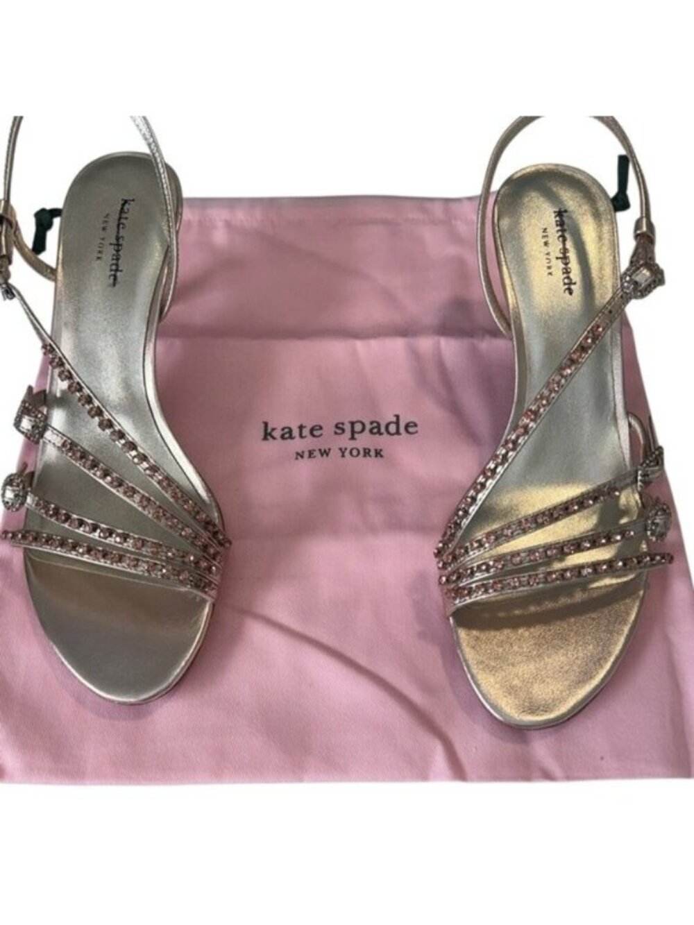 Kate Spade Makenna Rose Gold Rhinestone Strappy Slingback Sandals Size 9 NIB